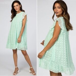 &Merci Mint Green Swiss Dot Ruffle Dress, Regular or Maternity Women - Size S